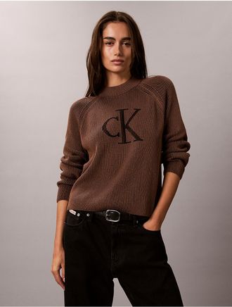 Calvin Klein Jeans Calvin Klein Womens Monogram Graphic Rib Sweater - Brown - XS