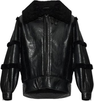Balenciaga Chaqueta de Cuero con Cuello Alto y Detalles de Borrego - Jackets - Hombre - Negro - M
