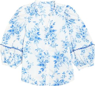 Sugarlips Juba Floral Print Top in White Blue at Nordstrom, Size X-Small