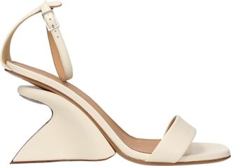 Off-white Womens Ankle Strap Sculpted Heel Sandal - Ivory Leather - Size EU 37