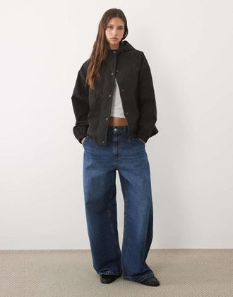 Threadbare Giacca impermeabile corta nera con cappuccio-Nero