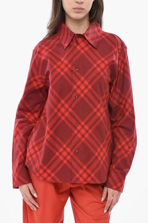 Burberry Camicia in Cotone Motivo Tartan con Collo Francese Burberry