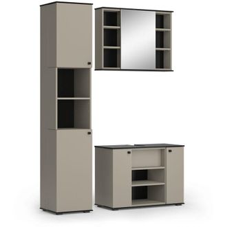 Vicco Conjunto De Muebles De Ba&ntilde;o Joli, Gris, 3 Partes, Con Unidad Alta