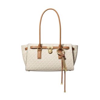 Michael Kors Tote Bags, female, Beige, Size: ONE SIZE Hamilton Moderne Small Signature Logo Satchel
