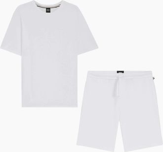 HUGO BOSS Mens Waffle Embroidered Logo White Shorts Set - Yellow - Size: 33/32/32