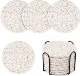 OEM Juego De 8 Posavasos (incluye Soporte De Almacenamiento), Juego Minimalista De Posavasos De Algod&oacute;n Tejido, Di&aacute;metro 11 Cm
