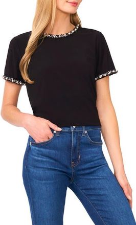 CeCe by Cynthia Steffe Faux Pearl Embellished T-Shirt in Rich Black at Nordstrom, Size X-Small