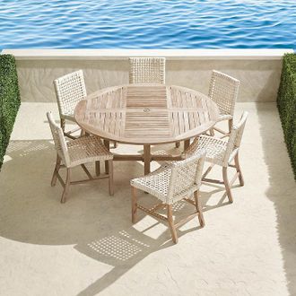 Frontgate Isola 7-pc. Round Dining Set in Weathered Teak & Washed White Wicker - Frontgate