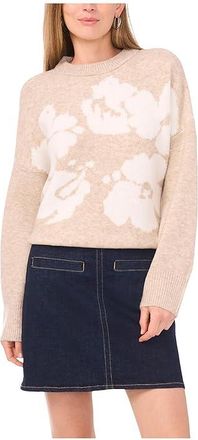 Vince Camuto Flower Motif Crew Neck Womens Clothing Oatmeal : MD, Acrylic/Polyester/Spandex