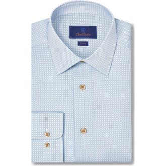 David Donahue Trim Fit Geometric Cotton Dress Shirt in Sky/multi at Nordstrom, Size 15.5 - 32