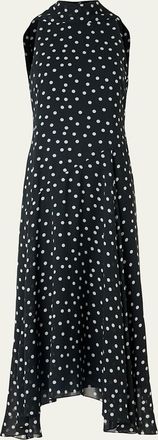 Akris Mock-Neck Polka-Dot Viscose Georgette Handkerchief Midi Dress