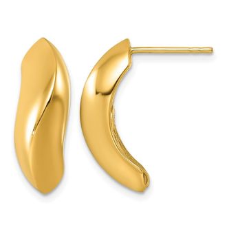 Diamond2Deal 18K Yellow Gold Twist Wave J-Hoop Drop Dangle Earrings
