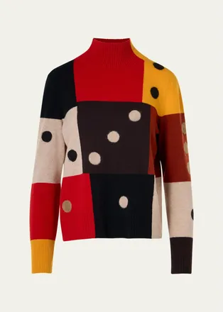Akris Dice Intarsia Colorblock Wool-Cashmere Sweater
