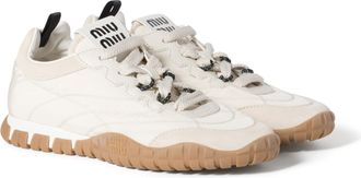 Miu Miu Tyre Technical Fabric And Suede Sneakers, Woman, Ivory, Size 35,5