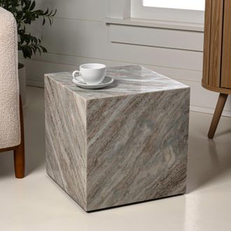 Jonathan Y Designs Felix 15 Contemporary Natural Marble Handmade Cube End Table, Gray/Beige