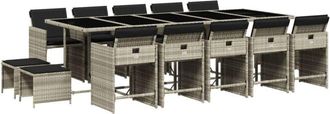 vidaXL Set Comedor Jard&iacute;n Y Cojines 15 Pzas Rat&aacute;n Sint&eacute;tico Gris Claro Vidaxl