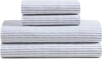 Tommy Hilfiger 200 Thread Count Monogram Stripe Cotton Percale Sheet Set