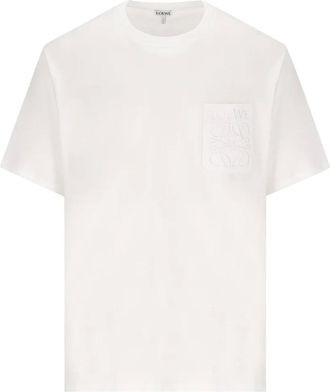 Loewe T-Shirts, male, White, 2XL, Embroidered Pocket T-Shirt