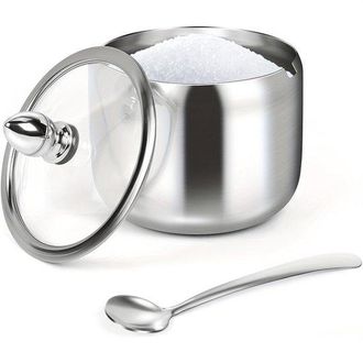 OEM Tarro De Especias Japon&eacute;s, Azucarero, Salero Y Especiero De Acero Inoxidable Con Tapa Y Cuchara - Plateado