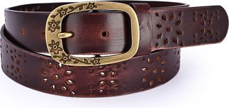 OLD TREND Blooming Genuine Leather Perforated Floral Vintage Belt in Brown at Nordstrom, Size Medium
