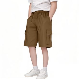 Generic Boys Cargo Shorts School Baggy Sports Joggers Summer Jogging Short Pants Elastic Waist Bottoms with Multiple Pockets Kids Straight Leg Street-Style Tr