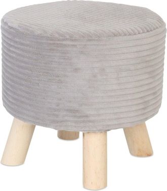 Relaxdays Relaxdays Cord Stool, Wooden Legs, Upholstered, H x D: 30 x 30 cm, Round, Footstool, Living Room, Light Grey/Natural