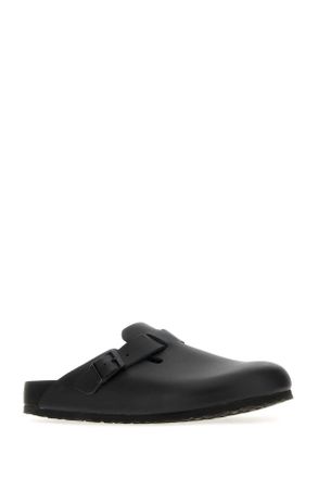 Birkenstock Unisex Black Leather Boston Slippers Exquisite Flat Shoes