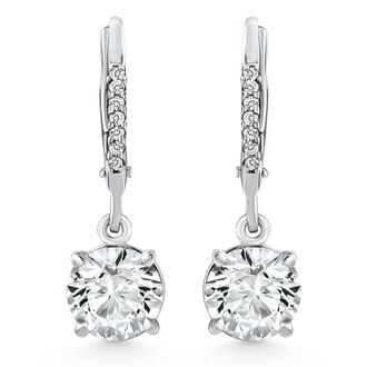 Pompeii3 2.07Ct TW Diamond Dangle Lever Back Hoops 10k White Gold Lab Grown