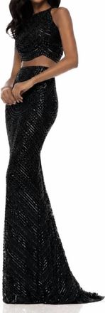 Sherri Hill Two Piece Sequin Gown In Black