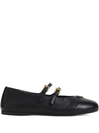 Prada Double-Buckle Leather Ballerinas Shoes