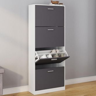 IDMarket Idmarket - Mueble Zapatero Klark Blanco 4 Puertas Gris Claro