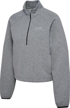 Hummel Sweater HUMMEL HMLTECH FLEECE WOMEN BOXY HALF ZIP, Damen, Gr. XL, grau (grau melange), Obermaterial: 74% Baumwolle, 20% Polyester, 6% Elasthan, Sweats