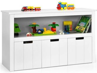 Costway Costway - Armario Organizador con 3 Cajones 101 x 33 x 62 cm Estante de Madera con Ruedas y Cubos para Juguetes (Blanco)