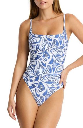 Sea Level Australia Square Neck One-Piece Swimsuit in Denim Blue at Nordstrom, Size 6 Us