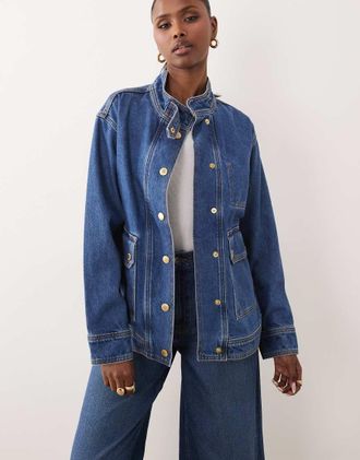 Barbour Nikki - Giacca casual in denim blu medio con collo a imbuto