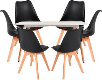 Regalos Miguel Regalos Miguel - Conjuntos De Mesa Y Sillas - Conjunto Mesa Tower Rectangular 120 X 80 Cm Blanca Y Pack 6 Sillas Synk Basic - Negro