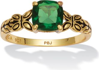Palm Beach Jewelry Cushion Cut Birthstone Ring in Gold-plated Sterling Silver