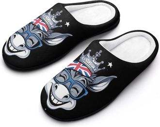 Generic Donkey England Flag Mens House Slippers Memory Foam Washable Cotton Slip on Home Shoes