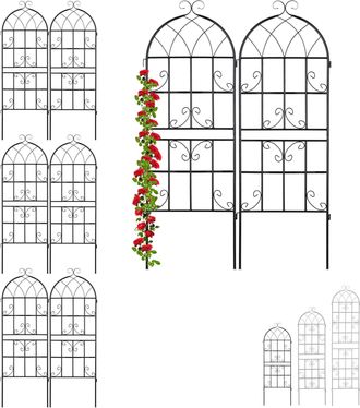 Relaxdays Set De 8 Soportes Plantas Met&aacute;licos, Con Estacas, Enrejado Para Trepadoras, 150 X 50 Cm, Jard&iacute;n, Negro