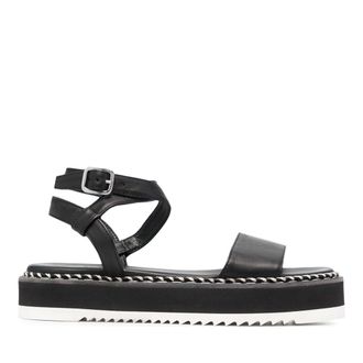 AGL Black Myrte Leather Braided Trim Sandals
