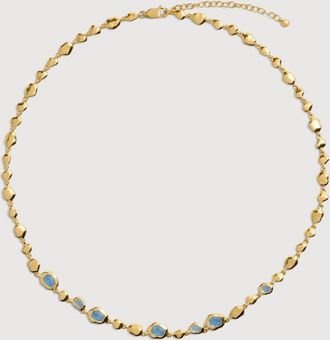 Monica Vinader Gold Odyssey Gemstone Pebbled Necklace Aquamarine