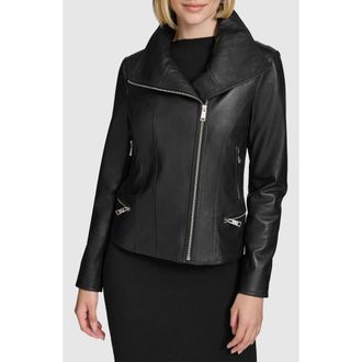 Andrew Marc Beckett Leather Moto Jacket in Black at Nordstrom, Size X-Small