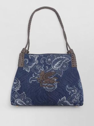 Etro rose pattern cotton leather shoulder bag