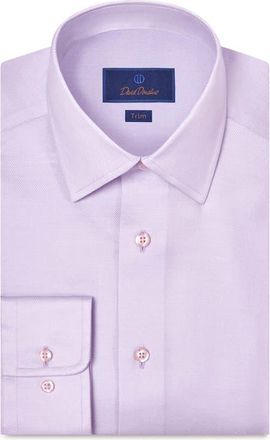 David Donahue Trim Fit Solid Stretch Cotton Twill Dress Shirt in Lilac at Nordstrom, Size 15.5 - 32