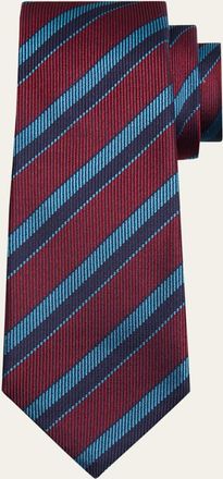 Kiton Mens Diagonal Stripe Silk 7-Fold Tie