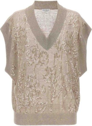 Brunello Cucinelli Beige Linen Blend Sweater, Size X-Large