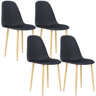 HOMCOM Dining Chairs Set of 4 w/ Curved Back - Steel Legs - Light Blue - Black | TJ Hughes