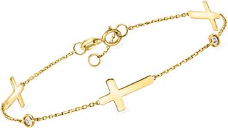Ross-Simons 14kt Yellow Gold Cross Station Bracelet With Diamonds
