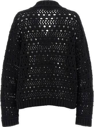 Ganni Openwork Crochet Sweater - Black