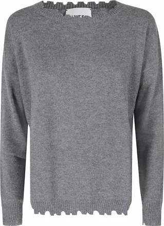 Kujten Mela Gray Fringed Crewneck Cashmere Sweater